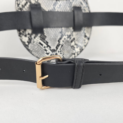 MANGO Snakeskin-Print Belt Bag – Black & White with Gold-Tone Hardware