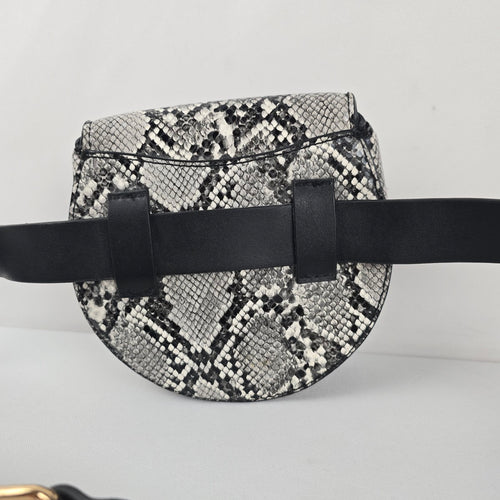 MANGO Snakeskin-Print Belt Bag – Black & White with Gold-Tone Hardware