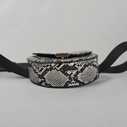 MANGO Snakeskin-Print Belt Bag – Black & White with Gold-Tone Hardware