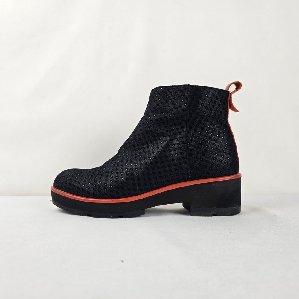 Tamara London Women's Black Perforated Ankle Boots Orange Accent - Size 6