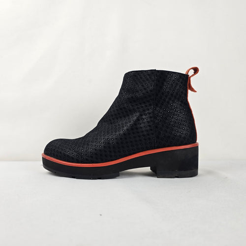 Tamara London Women's Black Perforated Ankle Boots Orange Accent - Size 6