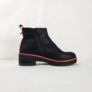 Tamara London Women's Black Perforated Ankle Boots Orange Accent - Size 6