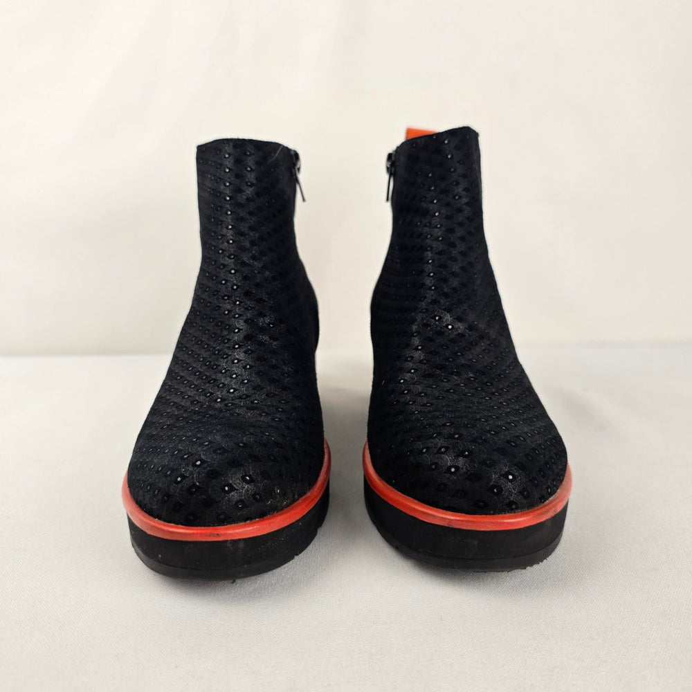 Tamara London Women's Black Perforated Ankle Boots Orange Accent - Size 6
