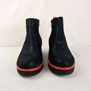 Tamara London Women's Black Perforated Ankle Boots Orange Accent - Size 6