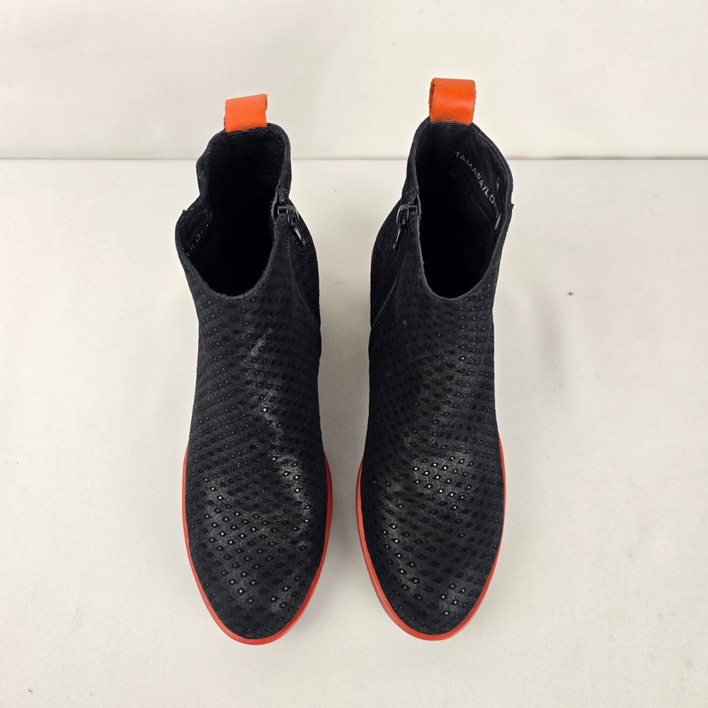 Tamara London Women's Black Perforated Ankle Boots Orange Accent - Size 6