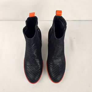 Tamara London Women's Black Perforated Ankle Boots Orange Accent - Size 6
