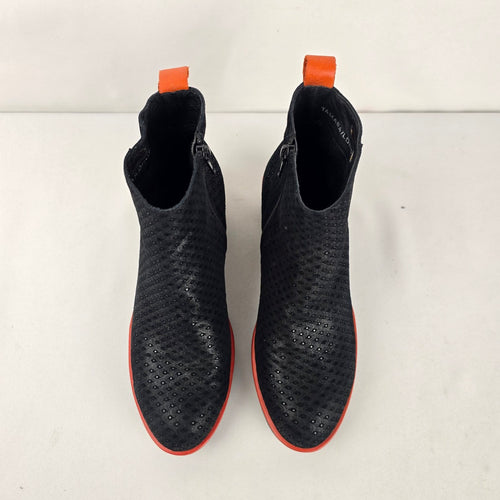 Tamara London Women's Black Perforated Ankle Boots Orange Accent - Size 6