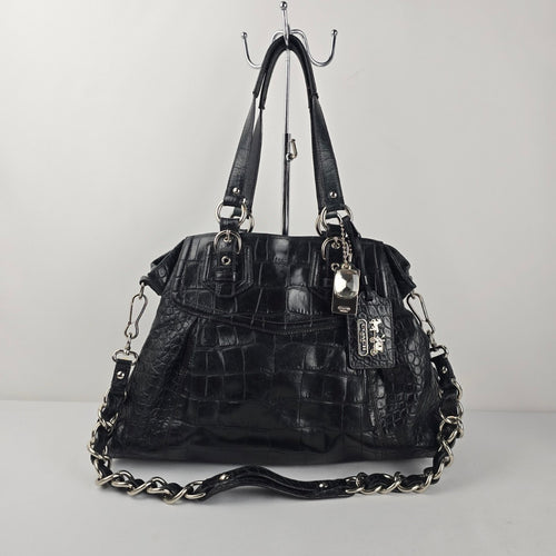 Coach Madison Black Croc Embossed Leather Carryall Shoulder Bag