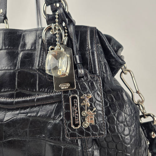Coach Madison Black Croc Embossed Leather Carryall Shoulder Bag