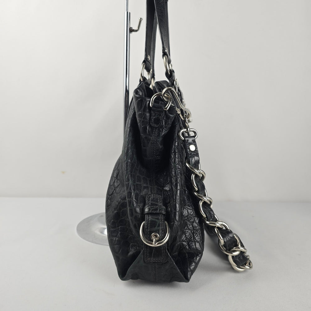 Coach Madison Black Croc Embossed Leather Carryall Shoulder Bag