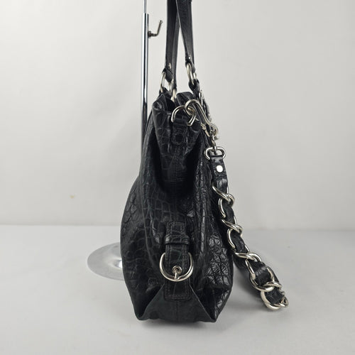 Coach Madison Black Croc Embossed Leather Carryall Shoulder Bag