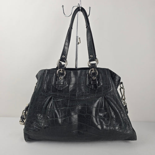 Coach Madison Black Croc Embossed Leather Carryall Shoulder Bag