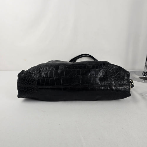 Coach Madison Black Croc Embossed Leather Carryall Shoulder Bag