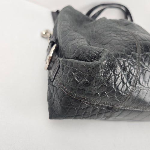 Coach Madison Black Croc Embossed Leather Carryall Shoulder Bag