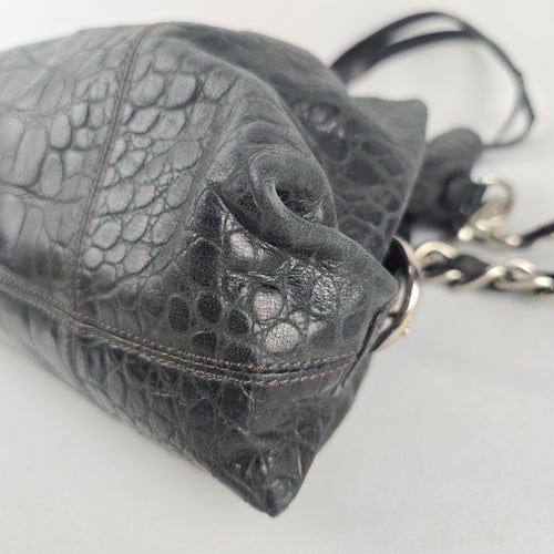 Coach Madison Black Croc Embossed Leather Carryall Shoulder Bag