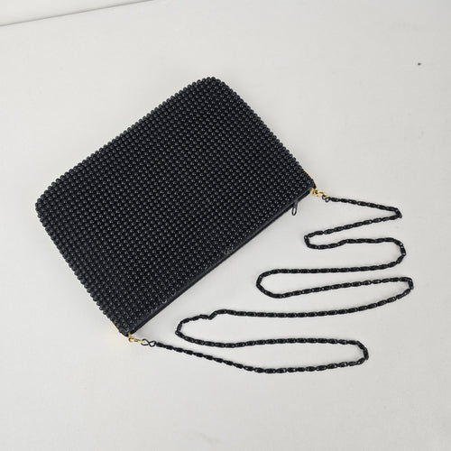 Black Beaded Evening Crossbody Bag Clutch with Chain Strap