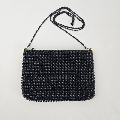 Black Beaded Evening Crossbody Bag Clutch with Chain Strap