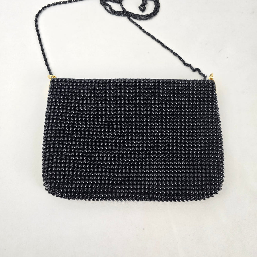 Black Beaded Evening Crossbody Bag Clutch with Chain Strap