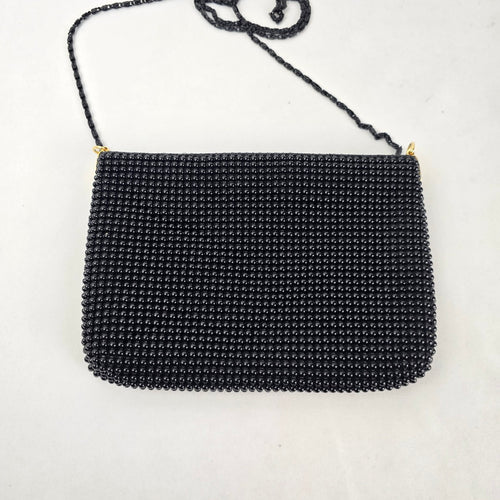 Black Beaded Evening Crossbody Bag Clutch with Chain Strap