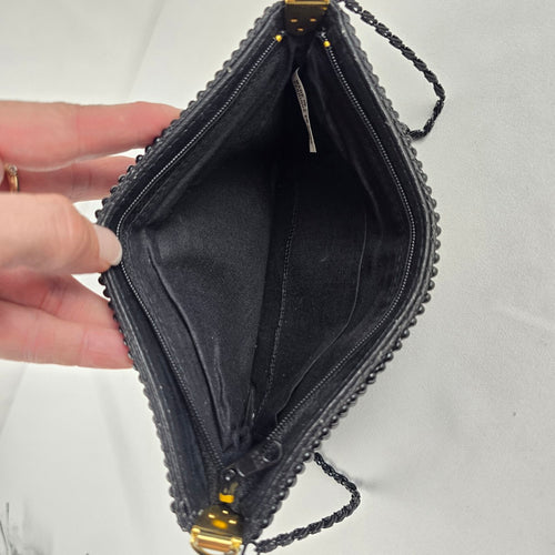 Black Beaded Evening Crossbody Bag Clutch with Chain Strap