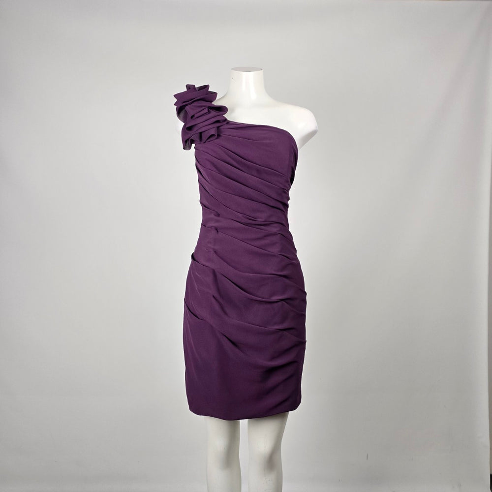Liz Fields Women's Purple One Shoulder Ruffle Ruched Cocktail Dress - Size S/M