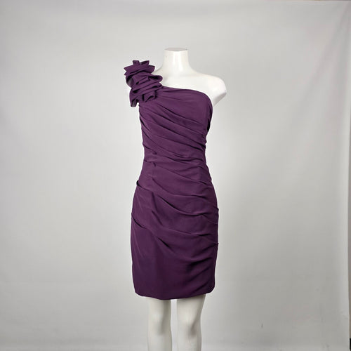 Liz Fields Women's Purple One Shoulder Ruffle Ruched Cocktail Dress - Size S/M