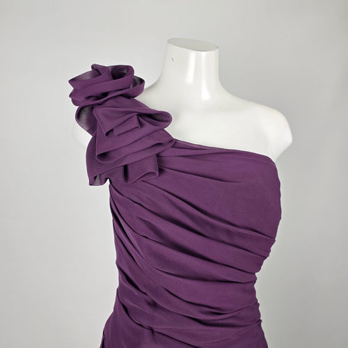 Liz Fields Women's Purple One Shoulder Ruffle Ruched Cocktail Dress - Size S/M