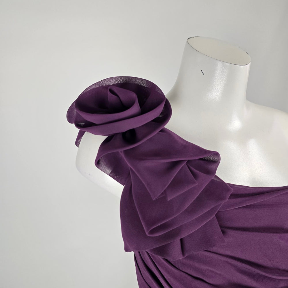 Liz Fields Women's Purple One Shoulder Ruffle Ruched Cocktail Dress - Size S/M