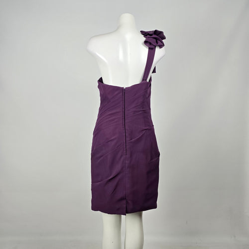 Liz Fields Women's Purple One Shoulder Ruffle Ruched Cocktail Dress - Size S/M