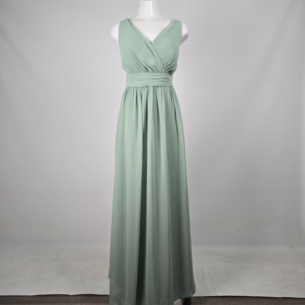 Azazie Women's Sage Green V-Neck Floor Length Bridesmaid Dress Size A18 Fits L-XL