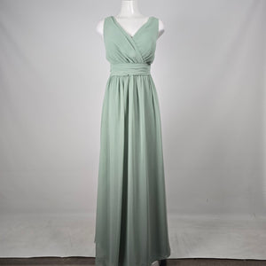Azazie Women's Sage Green V-Neck Floor Length Bridesmaid Dress Size A18 Fits L-XL