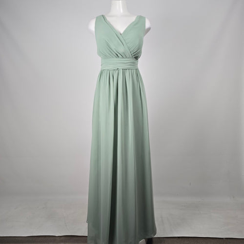 Azazie Women's Sage Green V-Neck Floor Length Bridesmaid Dress Size A18 Fits L-XL