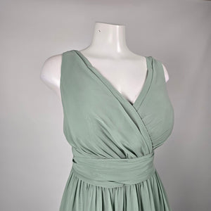 Azazie Women's Sage Green V-Neck Floor Length Bridesmaid Dress Size A18 Fits L-XL
