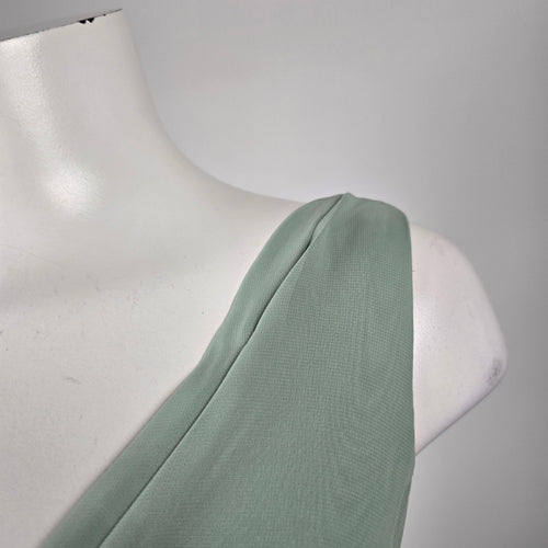 Azazie Women's Sage Green V-Neck Floor Length Bridesmaid Dress Size A18 Fits L-XL