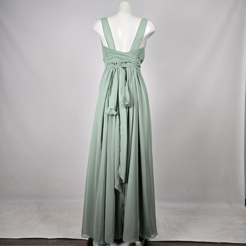 Azazie Women's Sage Green V-Neck Floor Length Bridesmaid Dress Size A18 Fits L-XL