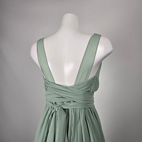 Azazie Women's Sage Green V-Neck Floor Length Bridesmaid Dress Size A18 Fits L-XL