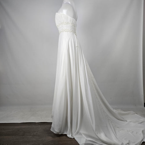 David's Bridal Empire Waist Beaded Wedding Gown — Ivory, Size 16