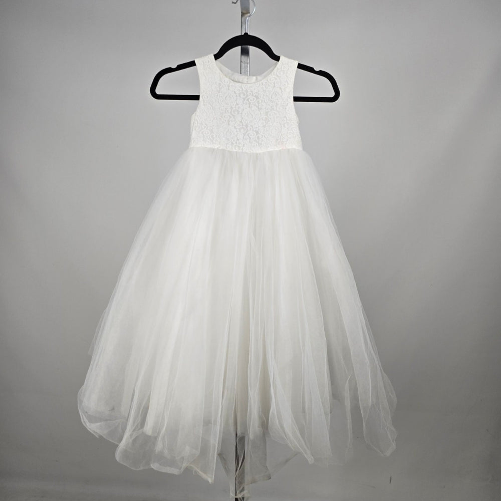 David's Bridal Girls Ivory Lace Tulle Flower Girl Dress - Size 4