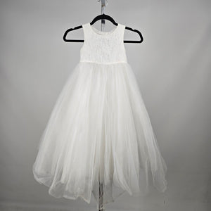 David's Bridal Girls Ivory Lace Tulle Flower Girl Dress - Size 4