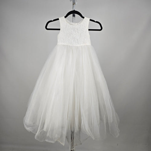 David's Bridal Girls Ivory Lace Tulle Flower Girl Dress - Size 4
