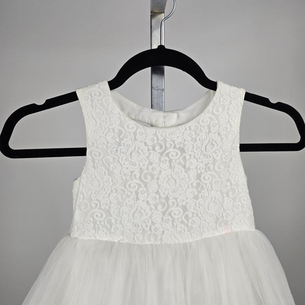 David's Bridal Girls Ivory Lace Tulle Flower Girl Dress - Size 4