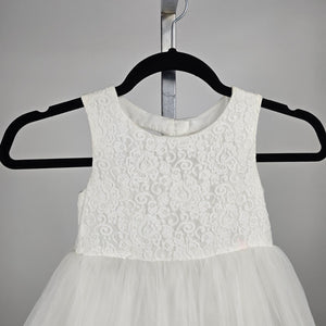David's Bridal Girls Ivory Lace Tulle Flower Girl Dress - Size 4