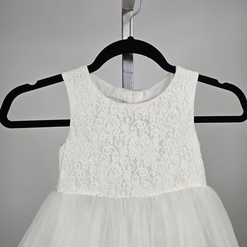 David's Bridal Girls Ivory Lace Tulle Flower Girl Dress - Size 4