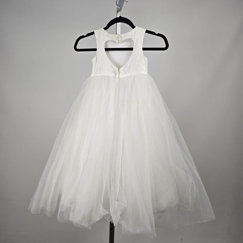 David's Bridal Girls Ivory Lace Tulle Flower Girl Dress - Size 4