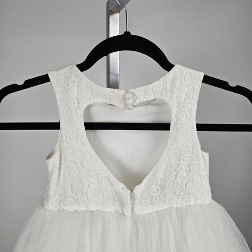 David's Bridal Girls Ivory Lace Tulle Flower Girl Dress - Size 4