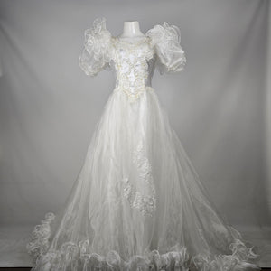Vintage 80s Jai Inter Women's White Beaded Ruffle Wedding Gown - Size 10
