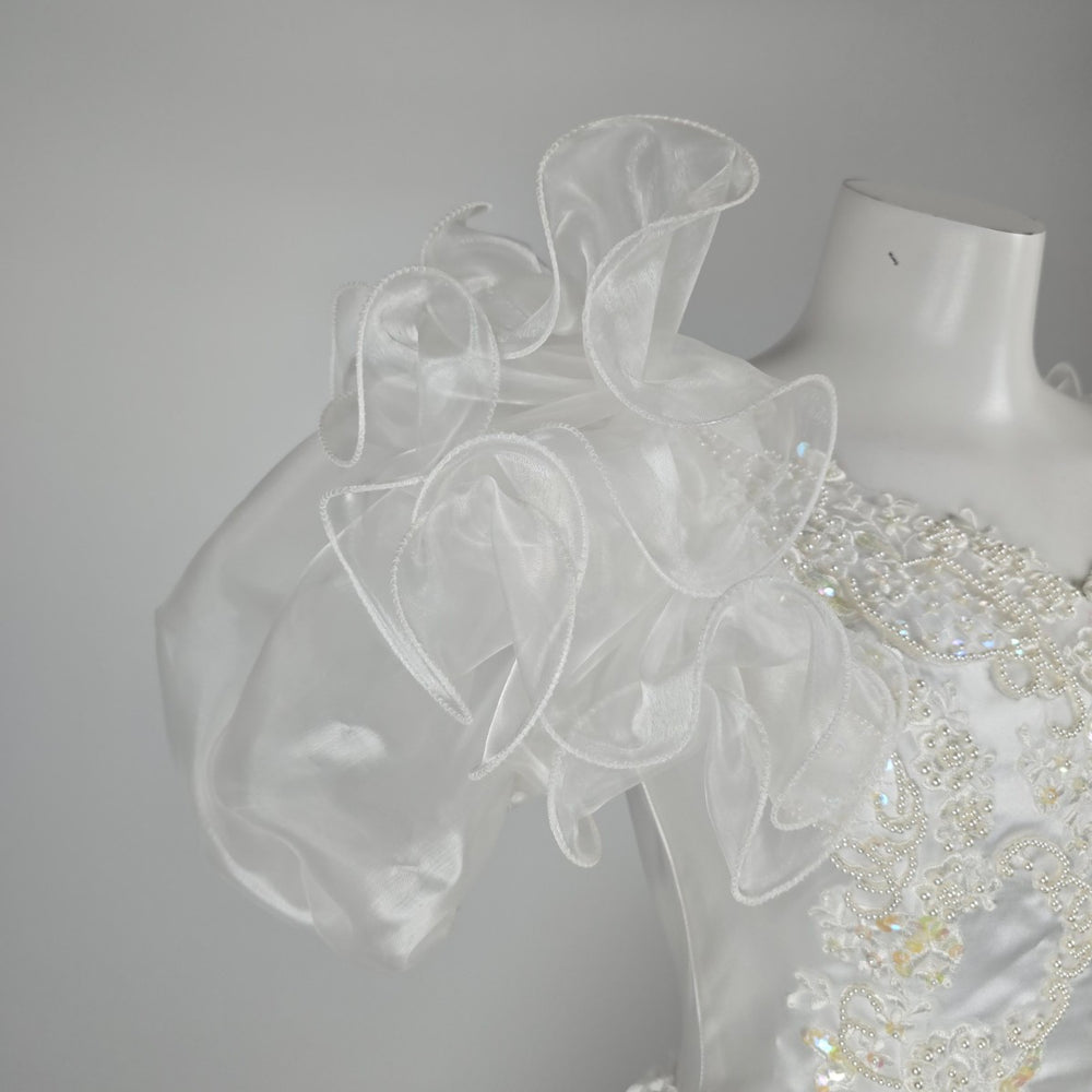 Vintage 80s Jai Inter Women's White Beaded Ruffle Wedding Gown - Size 10