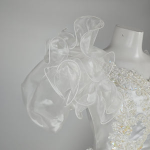 Vintage 80s Jai Inter Women's White Beaded Ruffle Wedding Gown - Size 10