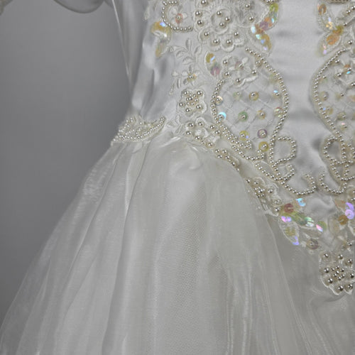 Vintage 80s Jai Inter Women's White Beaded Ruffle Wedding Gown - Size 10