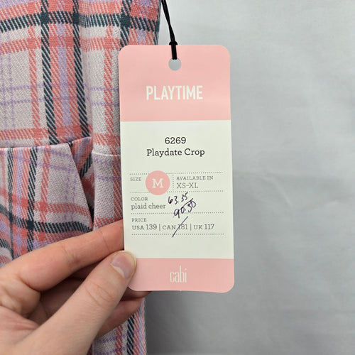 Cabi Playtime Playdate Crop Plaid Wide Leg Pants Pink - Size Medium